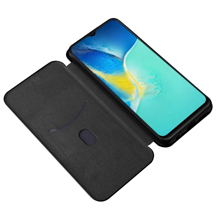 Kohlefasertextur PU Leder Hülle Standkarte Slot Magnetic Auto Closing Phone Case Shell Für Vivo Y15s/vivo Y15a - Schwarz