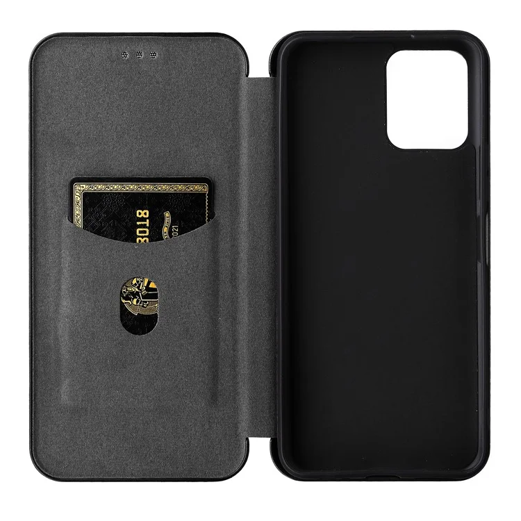 Kohlefasertextur PU Leder Hülle Standkarte Slot Magnetic Auto Closing Phone Case Shell Für Vivo Y15s/vivo Y15a - Schwarz