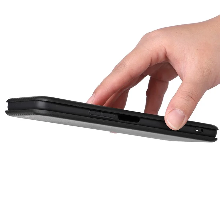 Kohlefasertextur PU Leder Hülle Standkarte Slot Magnetic Auto Closing Phone Case Shell Für Vivo Y15s/vivo Y15a - Schwarz