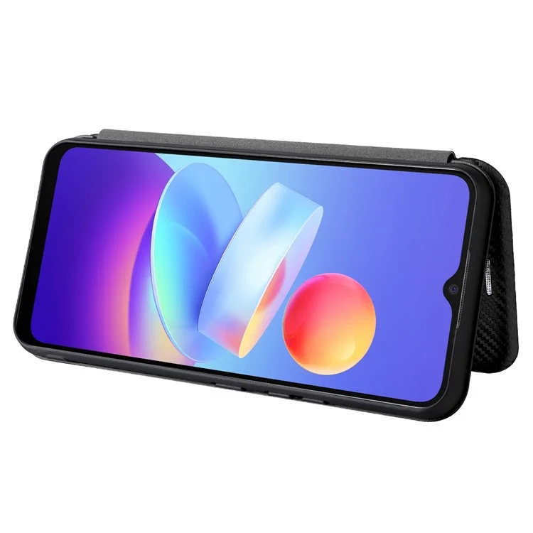 Texture in Fibra di Carbonio Magnetic Auto Closing Leather Telefy Cover Con Stand e Slot Per Schede Per Vivo Y3s (2021) - Nero