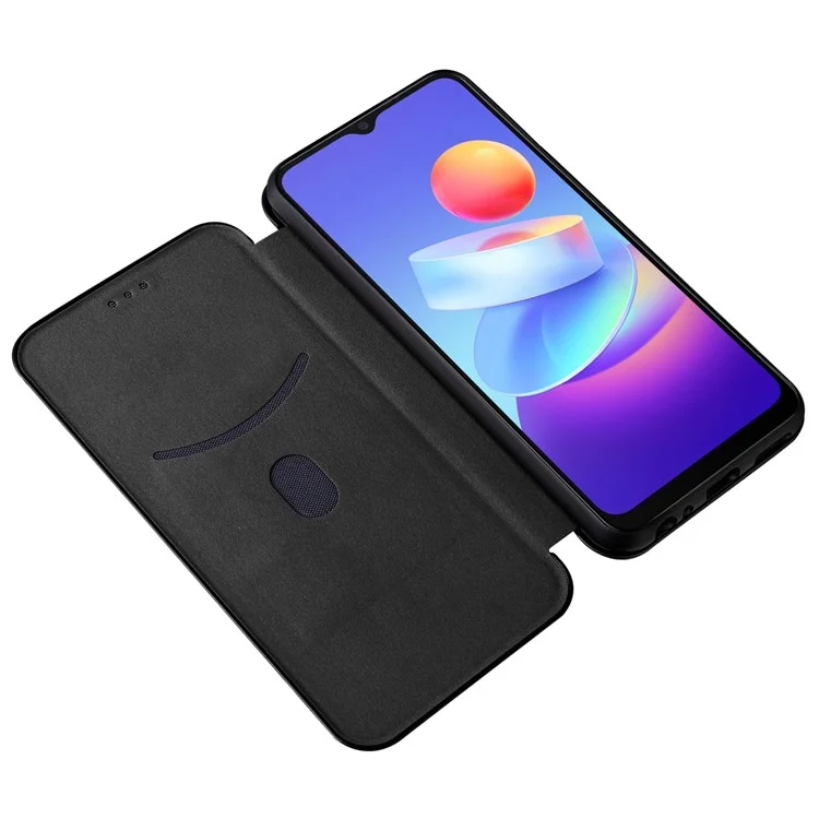 Texture in Fibra di Carbonio Magnetic Auto Closing Leather Telefy Cover Con Stand e Slot Per Schede Per Vivo Y3s (2021) - Nero