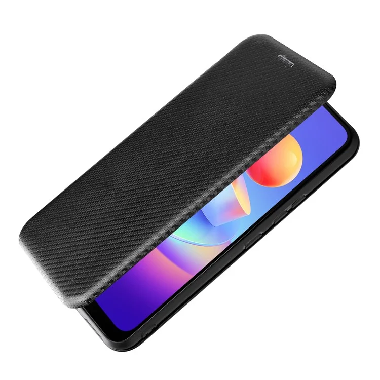 Texture in Fibra di Carbonio Magnetic Auto Closing Leather Telefy Cover Con Stand e Slot Per Schede Per Vivo Y3s (2021) - Nero