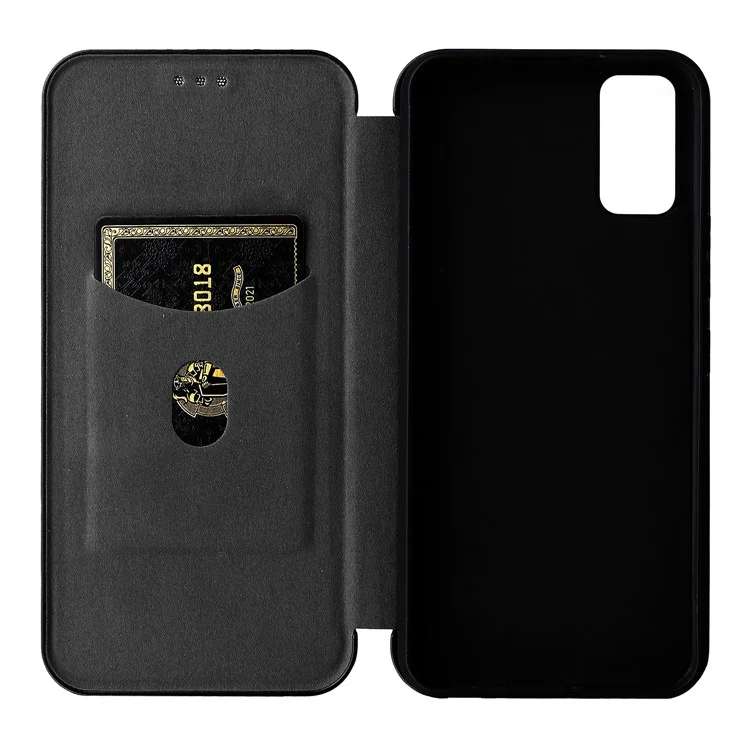 Texture in Fibra di Carbonio Magnetic Auto Closing Leather Telefy Cover Con Stand e Slot Per Schede Per Vivo Y3s (2021) - Nero
