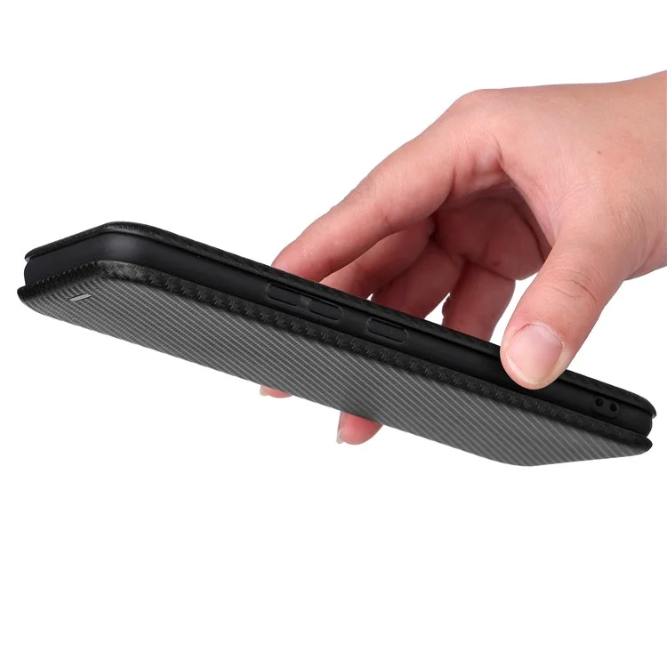Texture in Fibra di Carbonio Magnetic Auto Closing Leather Telefy Cover Con Stand e Slot Per Schede Per Vivo Y3s (2021) - Nero