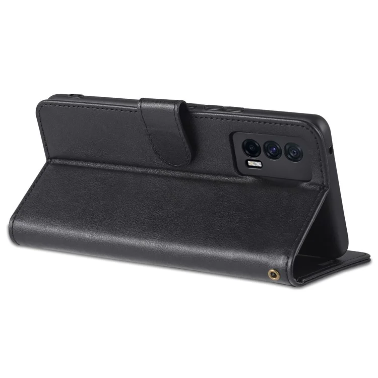 AZNS Textured Leather Case Stand Wallet All-round Protection Phone Cover for vivo iQOO Neo5 - Black
