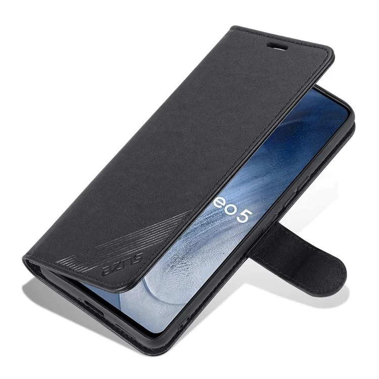 AZNS Textured Leather Case Stand Wallet All-round Protection Phone Cover for vivo iQOO Neo5 - Black