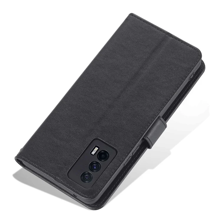 AZNS Textured Leather Case Stand Wallet All-round Protection Phone Cover for vivo iQOO Neo5 - Black