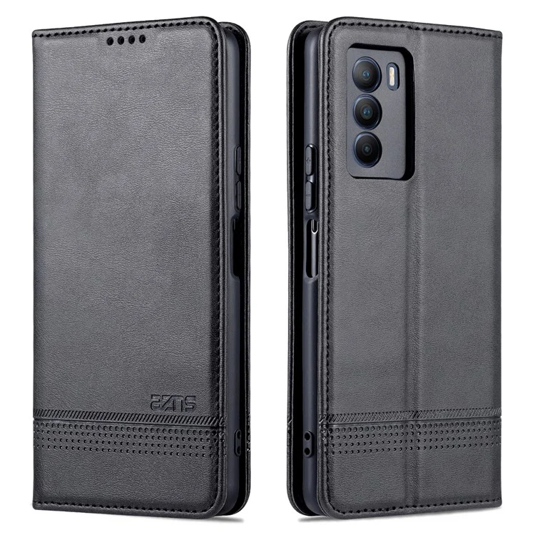Azns Wallet Stand Phone Case TPU Interior PU Couather Coverblip Magnetic Flip Tampa Para Vivo T1 5G - Preto