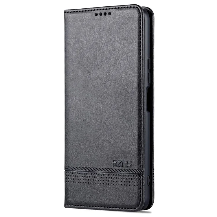 Azns Wallet Stand Phone Case TPU Interior PU Couather Coverblip Magnetic Flip Tampa Para Vivo T1 5G - Preto
