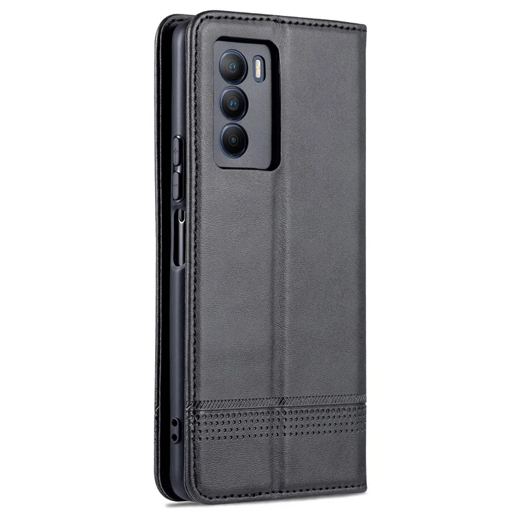 Azns Wallet Stand Phone Case TPU Interior PU Couather Coverblip Magnetic Flip Tampa Para Vivo T1 5G - Preto