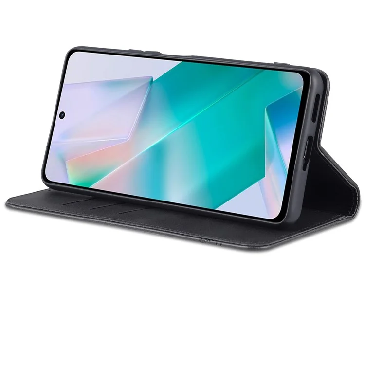Azns Wallet Stand Phone Case TPU Interior PU Couather Coverblip Magnetic Flip Tampa Para Vivo T1 5G - Preto