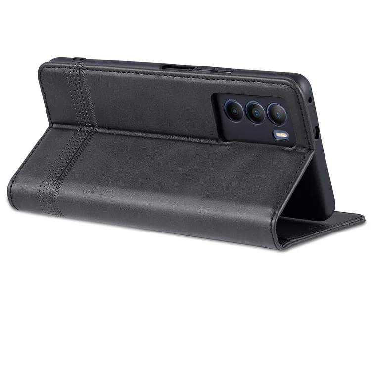 Azns Wallet Stand Phone Case TPU Interior PU Couather Coverblip Magnetic Flip Tampa Para Vivo T1 5G - Preto
