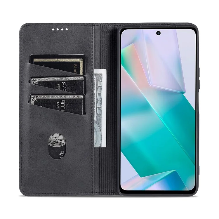 Azns Wallet Stand Phone Case TPU Interior PU Couather Coverblip Magnetic Flip Tampa Para Vivo T1 5G - Preto