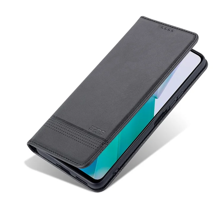 Azns Wallet Stand Phone Case TPU Interior PU Couather Coverblip Magnetic Flip Tampa Para Vivo T1 5G - Preto
