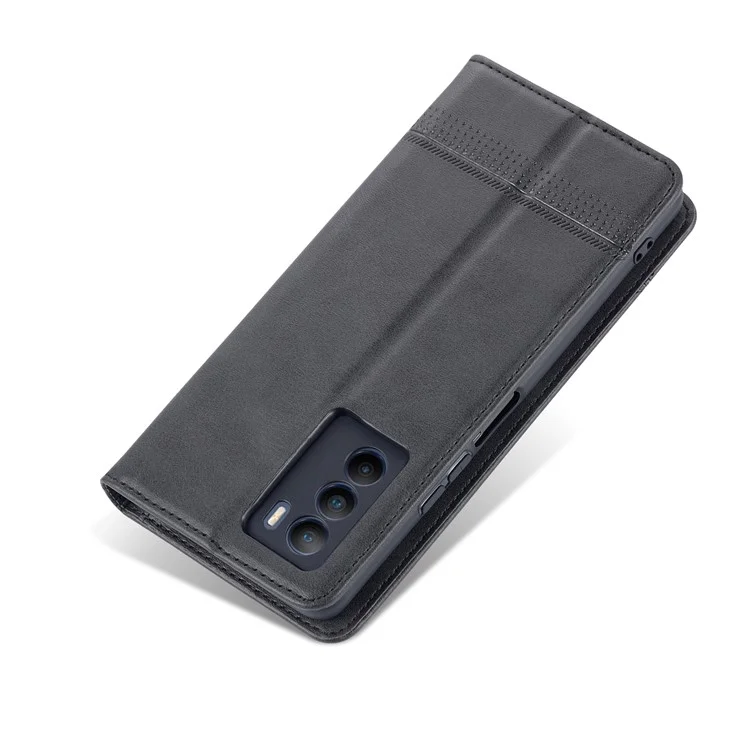 Azns Wallet Stand Phone Case TPU Interior PU Couather Coverblip Magnetic Flip Tampa Para Vivo T1 5G - Preto