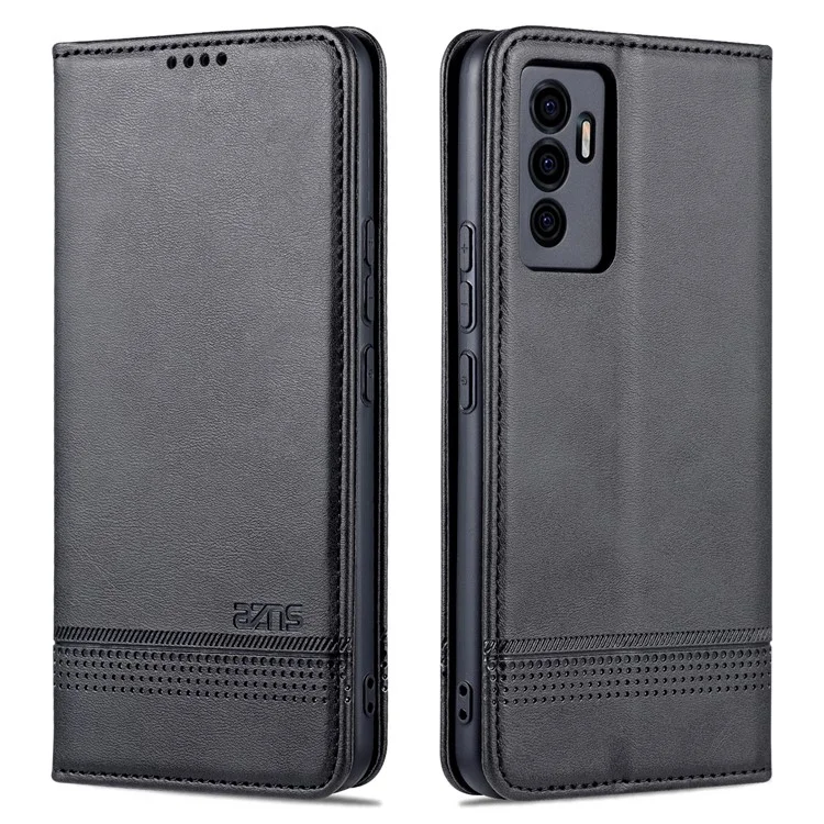 AZNS Book Stand pu Leather Téléphone Magnétique Magnétique Auto-absorbed Portefeuille Flip Cover For Vivo S10e / V23e 4G - le Noir