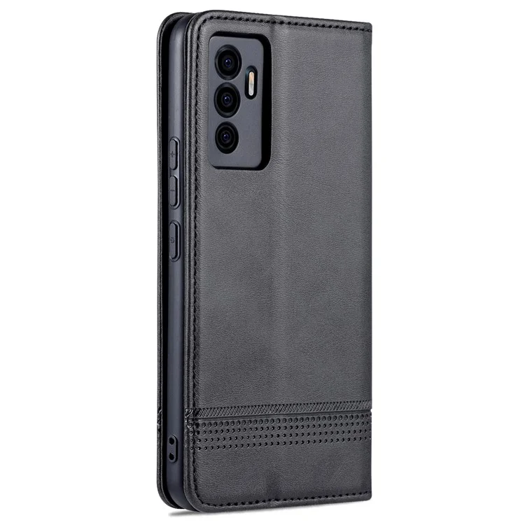 AZNS Book Stand pu Leather Téléphone Magnétique Magnétique Auto-absorbed Portefeuille Flip Cover For Vivo S10e / V23e 4G - le Noir