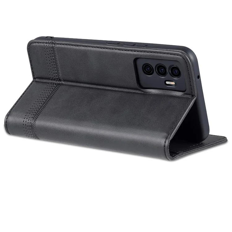 AZNS Book Stand pu Leather Téléphone Magnétique Magnétique Auto-absorbed Portefeuille Flip Cover For Vivo S10e / V23e 4G - le Noir