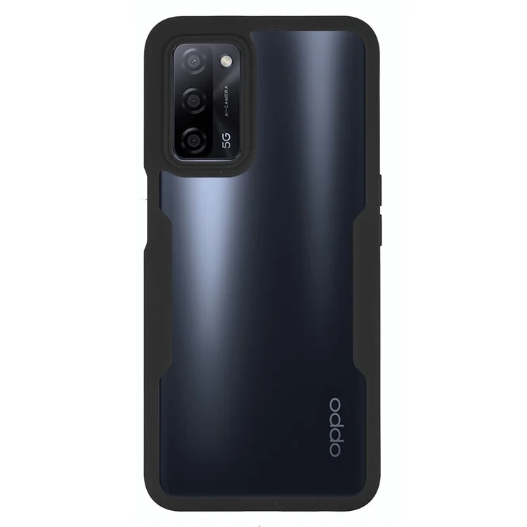 Protector de pantalla resistente a golpes de PET + Panel trasero acrílico + Carcasa con marco de TPU para Oppo A16/A16S/A55 5G/A54 4G/A54s - Negro