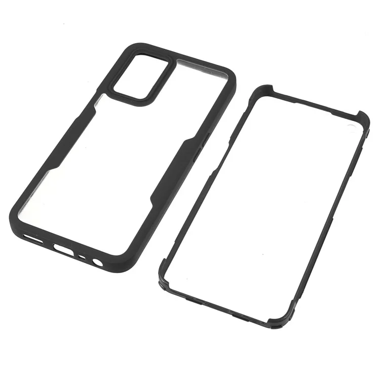 Protector de pantalla resistente a golpes de PET + Panel trasero acrílico + Carcasa con marco de TPU para Oppo A16/A16S/A55 5G/A54 4G/A54s - Negro