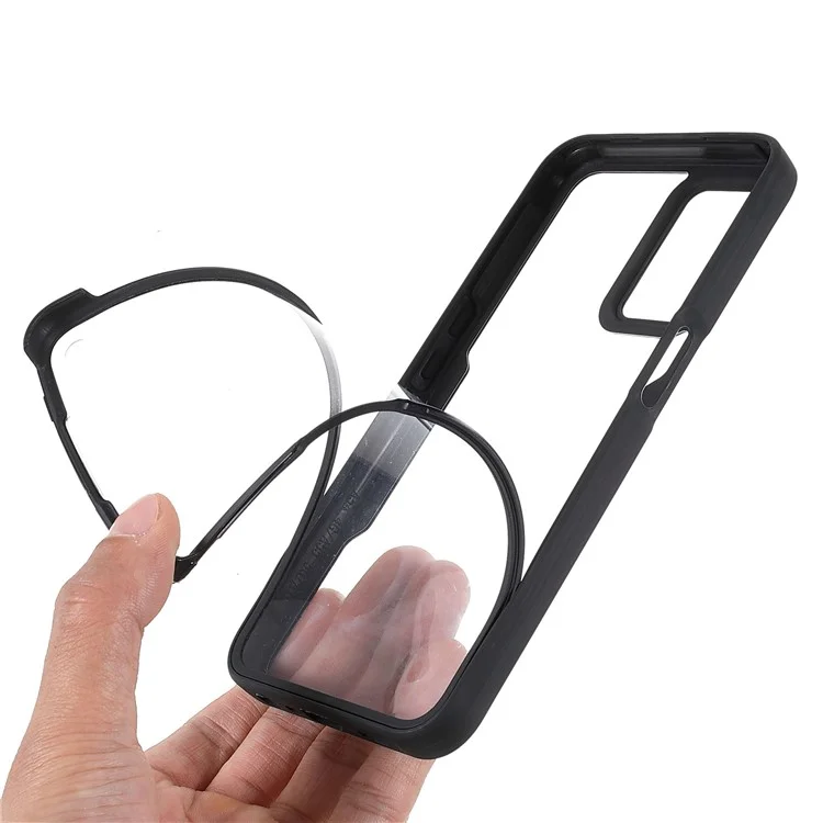 Protector de pantalla resistente a golpes de PET + Panel trasero acrílico + Carcasa con marco de TPU para Oppo A16/A16S/A55 5G/A54 4G/A54s - Negro