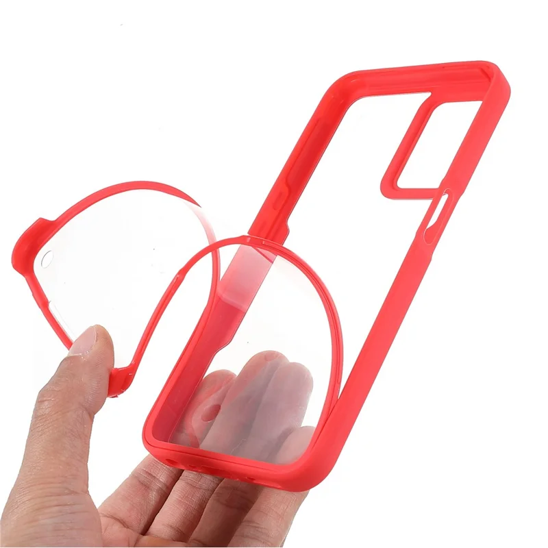Drop-proof Well-protected PET Screen Protector + Acrylic Back Panel + TPU Frame Case for Oppo A16/A16S/A55 5G/A54 4G/A54s - Red