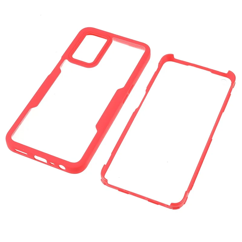 Drop-proof Well-protected PET Screen Protector + Acrylic Back Panel + TPU Frame Case for Oppo A16/A16S/A55 5G/A54 4G/A54s - Red