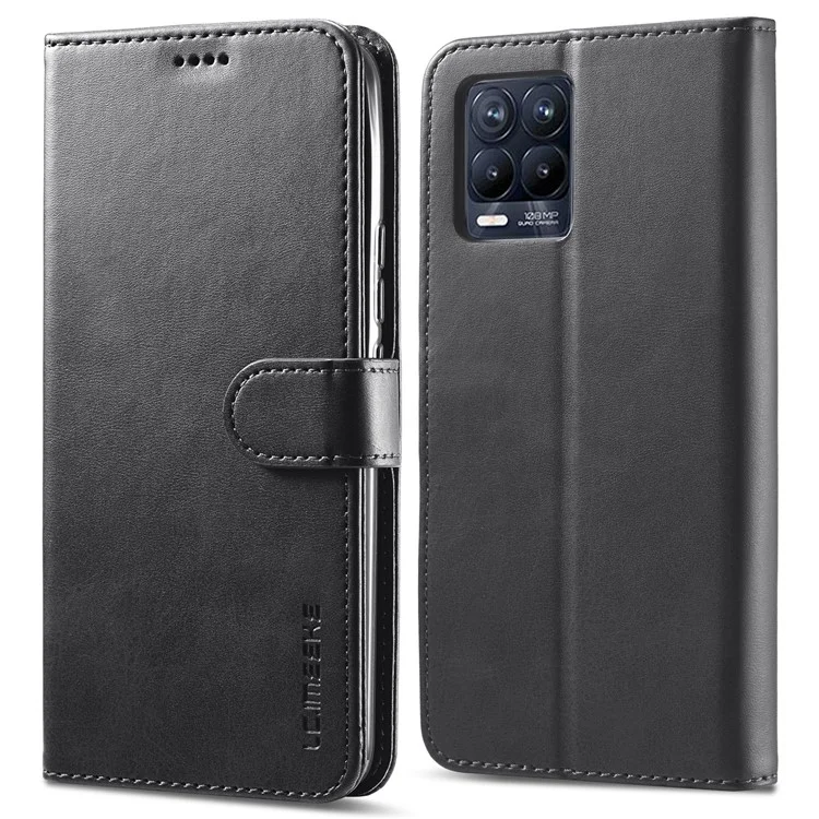 Lc. Imeeke PU Flip Folio Folio Stand Case de la Billetera a Prueba de Choques Cubierta Del Teléfono Para Realme 8i/Narzo 50 4G - Negro
