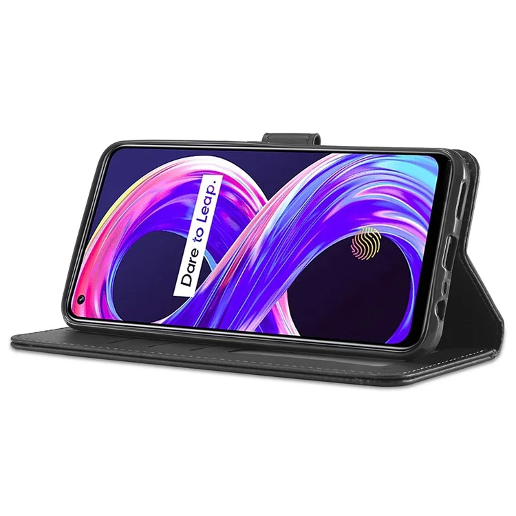 Lc. Imeeke PU Flip Folio Folio Stand Case de la Billetera a Prueba de Choques Cubierta Del Teléfono Para Realme 8i/Narzo 50 4G - Negro