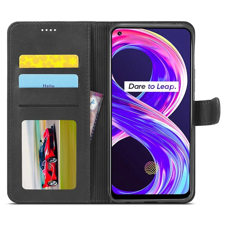 Lc. Imeeke PU Flip Folio Folio Stand Case de la Billetera a Prueba de Choques Cubierta Del Teléfono Para Realme 8i/Narzo 50 4G - Negro