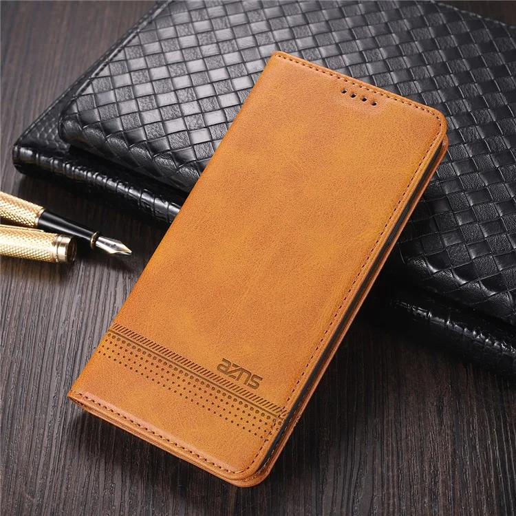 AZNS Magnetic Absorption PU Leather Flip Cover Stand Protective Wallet Phone Case for vivo Y15s / Y15a - Brown