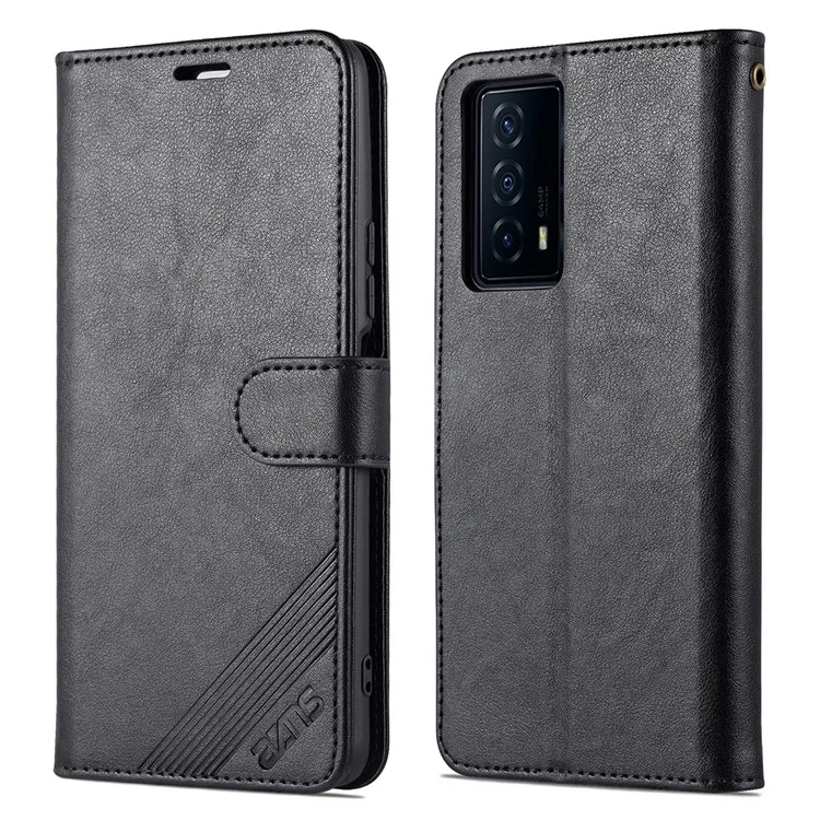 Azns Textured PU Stand Worthet Case di Chiusura Magnetica Coperchio Antiurto Per Vivo Iqoo Z5 - Nero