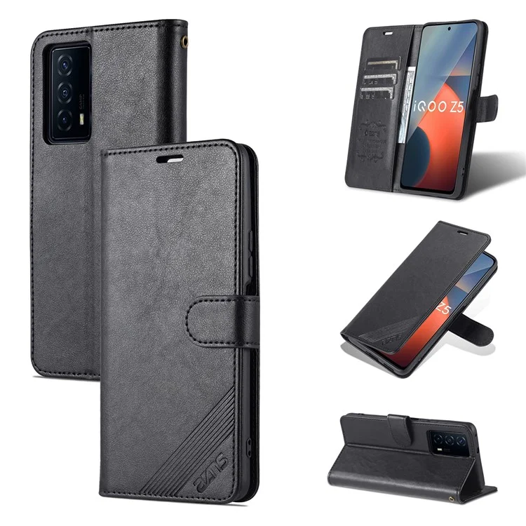 Azns Textured PU Stand Worthet Case di Chiusura Magnetica Coperchio Antiurto Per Vivo Iqoo Z5 - Nero
