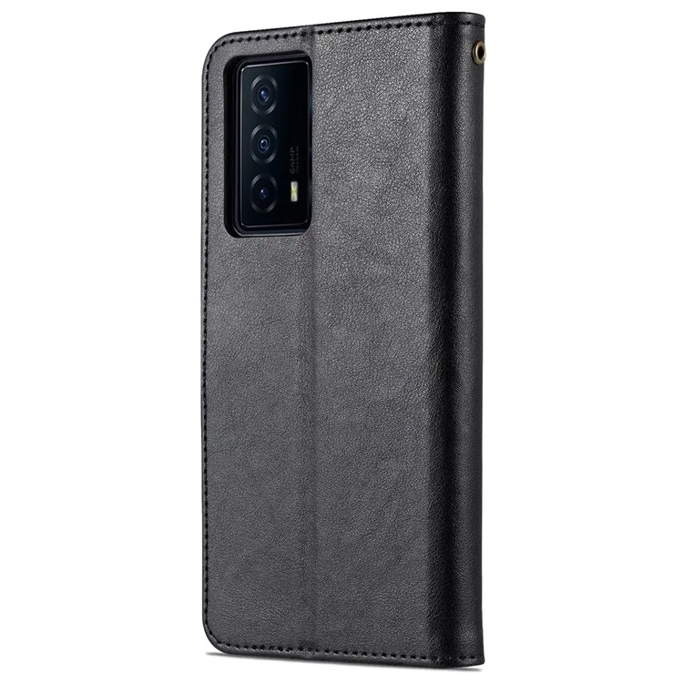 Azns Textured PU Stand Worthet Case di Chiusura Magnetica Coperchio Antiurto Per Vivo Iqoo Z5 - Nero