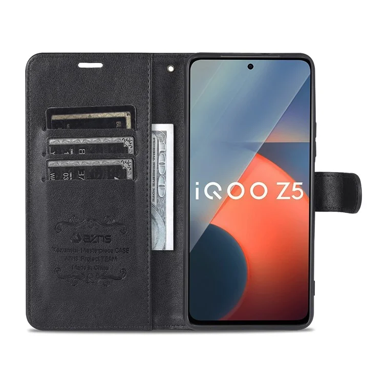 Azns Textured PU Stand Worthet Case di Chiusura Magnetica Coperchio Antiurto Per Vivo Iqoo Z5 - Nero