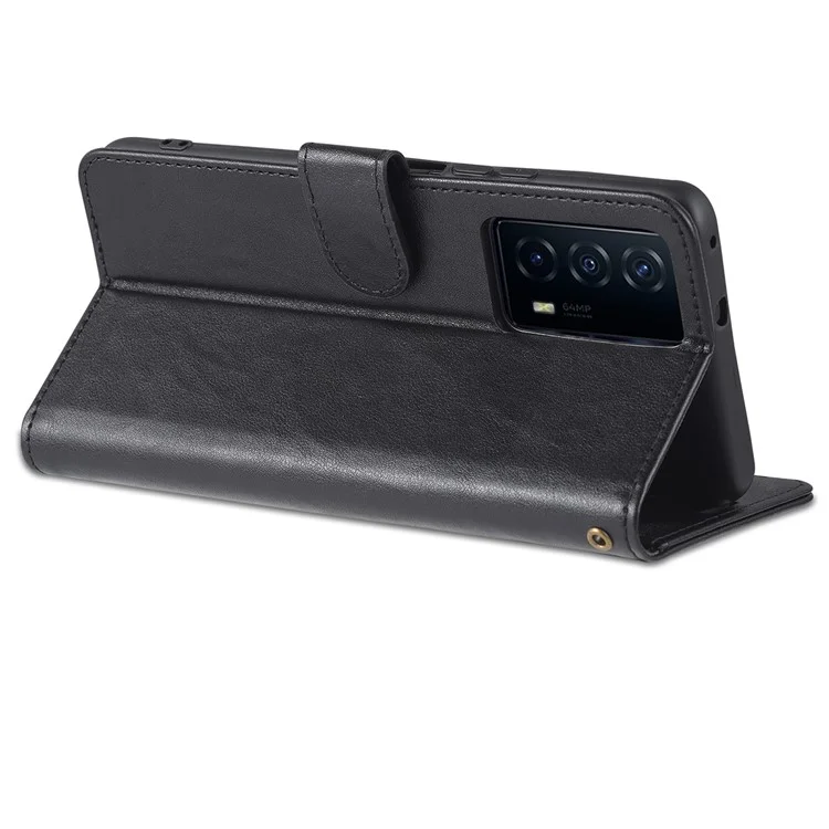Azns Textured PU Stand Worthet Case di Chiusura Magnetica Coperchio Antiurto Per Vivo Iqoo Z5 - Nero