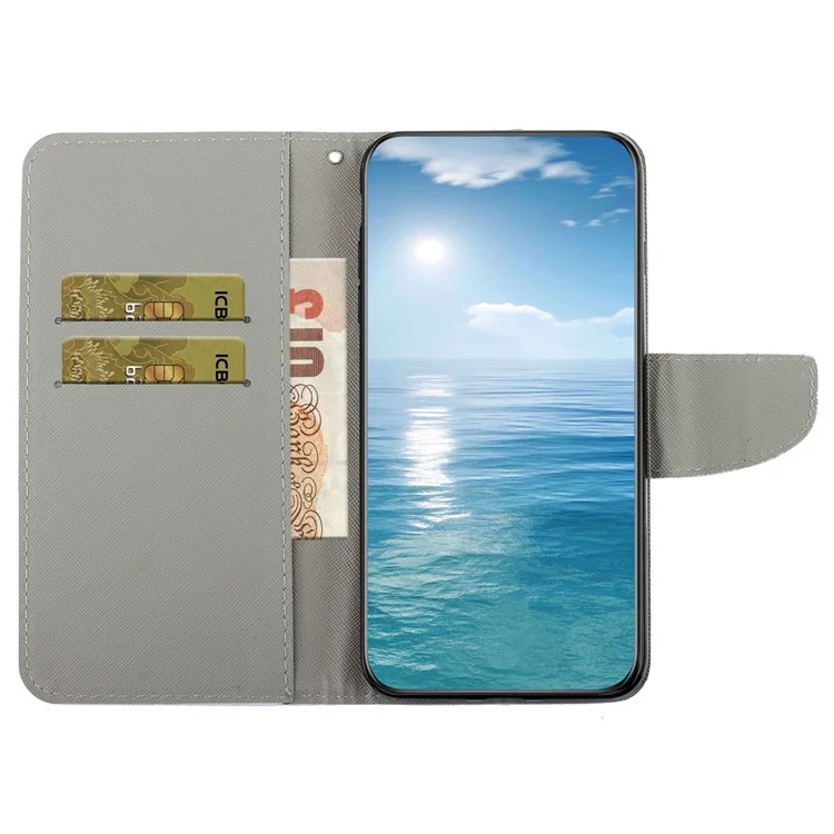 Cross Texture Pattern Printing Phone Case Stand Wallet Shockproof Leather Cover with Wrist Strap for Realme C21 - Fluorescent Rose