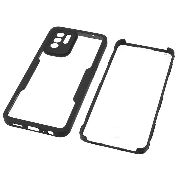 Anti-drop Detachable 2-in-1 Phone Cover Soft PET Screen Protector + Acrylic + TPU Hybrid Case for Oppo F19 Pro+ 5G/A94 5G/Reno5 Z 5G - Black
