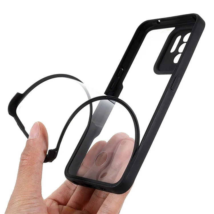 Anti-drop Detachable 2-in-1 Phone Cover Soft PET Screen Protector + Acrylic + TPU Hybrid Case for Oppo F19 Pro+ 5G/A94 5G/Reno5 Z 5G - Black