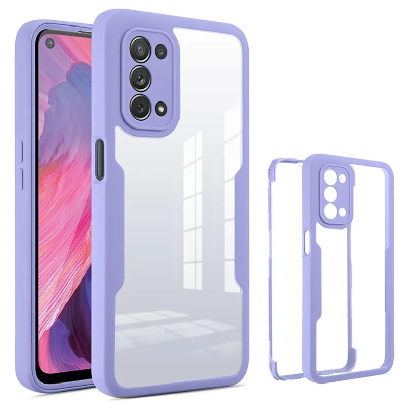 All-round Shockproof Phone Case PET Screen Protector + Acrylic Back Panel + TPU Frame Cover for Oppo A54 5G/A74 5G/A93 5G - Purple