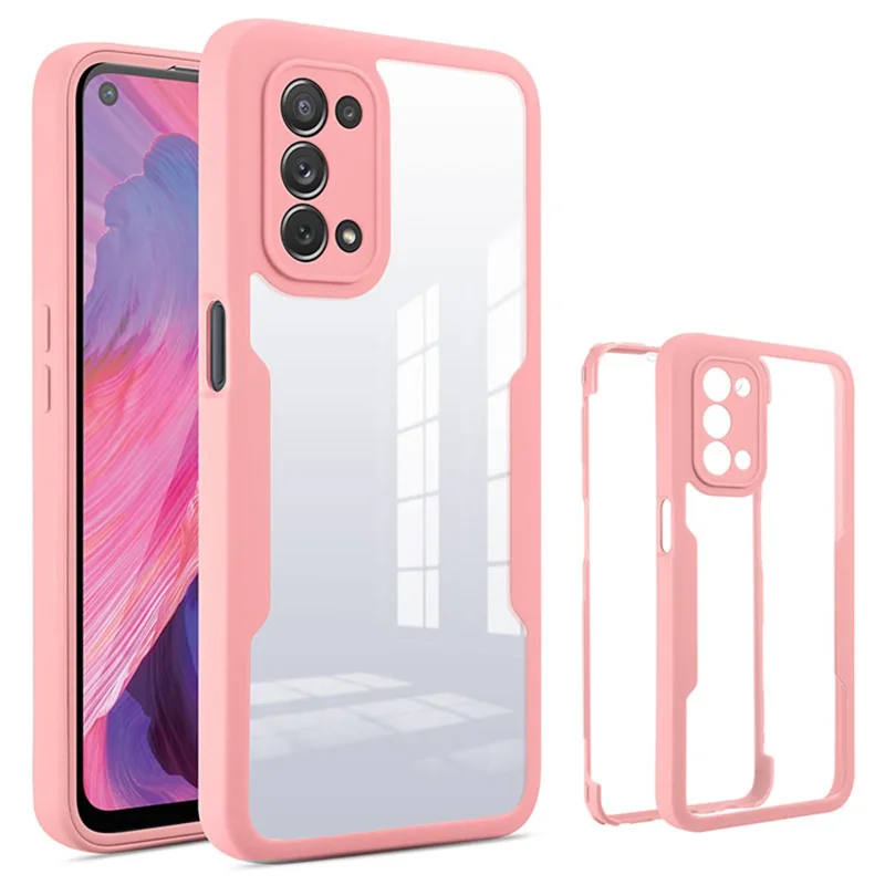 All-round Shockproof Phone Case PET Screen Protector + Acrylic Back Panel + TPU Frame Cover for Oppo A54 5G/A74 5G/A93 5G - Pink