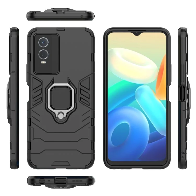 Capa de proteção contra queda, rígida de PC, flexível de TPU, com absorção de choques e suporte para vivo Y76s - Preta