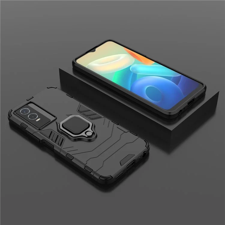 Capa de proteção contra queda, rígida de PC, flexível de TPU, com absorção de choques e suporte para vivo Y76s - Preta