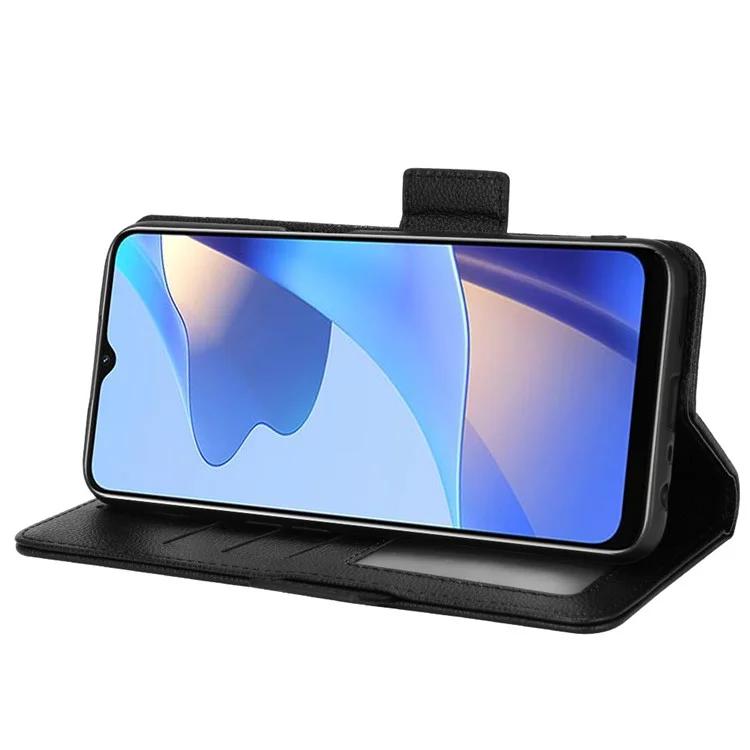Case de carteira de couro com textura de litchi e fechamento magnético, capa de proteção a choques de TPU flip para Oppo A54s / A16s / A16 / A54 4G / A55 4G/5G / A53s 5G - Preto