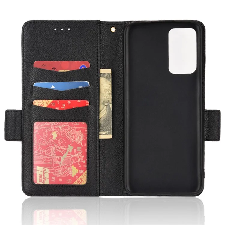 Case de carteira de couro com textura de litchi e fechamento magnético, capa de proteção a choques de TPU flip para Oppo A54s / A16s / A16 / A54 4G / A55 4G/5G / A53s 5G - Preto