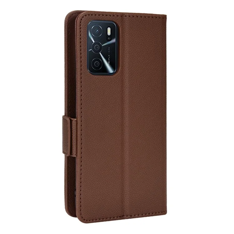 Stampa Chiusa Magnetica Litchi Persutura PU Paformazione Pullotto Pafformato Coperchio TPU Shoch Austro Per Oppo A54s / A16s / A16 / A54 4G / A55 4G/5G / A53s 5G - Marrone