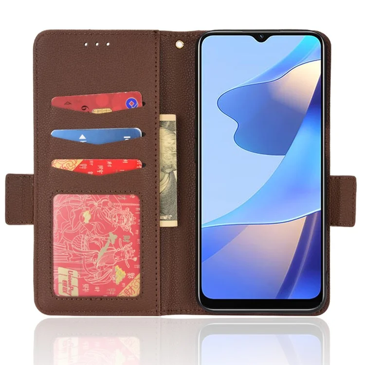 Stampa Chiusa Magnetica Litchi Persutura PU Paformazione Pullotto Pafformato Coperchio TPU Shoch Austro Per Oppo A54s / A16s / A16 / A54 4G / A55 4G/5G / A53s 5G - Marrone