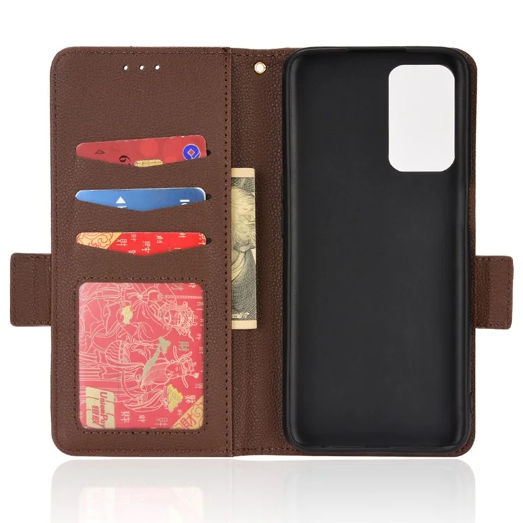 Stampa Chiusa Magnetica Litchi Persutura PU Paformazione Pullotto Pafformato Coperchio TPU Shoch Austro Per Oppo A54s / A16s / A16 / A54 4G / A55 4G/5G / A53s 5G - Marrone
