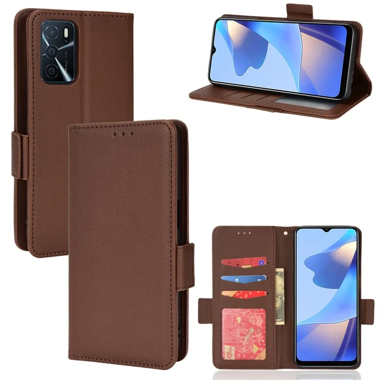Stampa Chiusa Magnetica Litchi Persutura PU Paformazione Pullotto Pafformato Coperchio TPU Shoch Austro Per Oppo A54s / A16s / A16 / A54 4G / A55 4G/5G / A53s 5G - Marrone