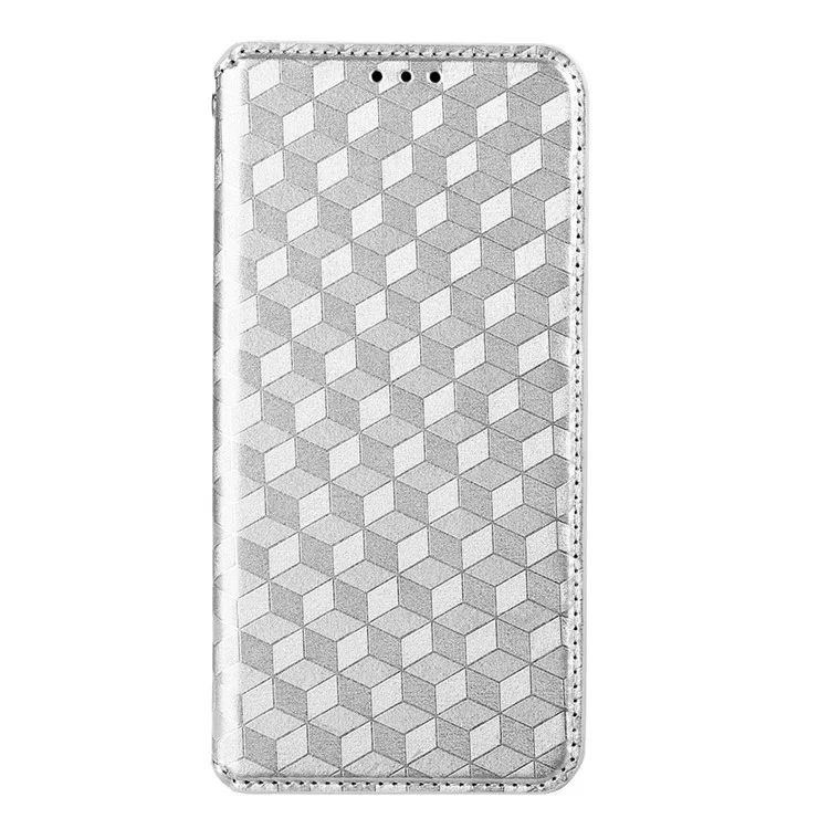 Capa de Telefone Protetora com Padrão Rombóide 3D Impresso, Couro PU Resistente a Arranhões + TPU para vivo Y33s 4G / Y21 / Y21s / Y32 4G / Y21t 4G / Y21e 4G / Y21a 4G / Y21G / T1X 4G / Y33t - Prata